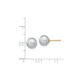 14k Yellow Gold Pearl Stud Earrings with Round White Cultured Pearls, Classic Design for Women