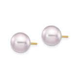 14k Yellow Gold Pearl Stud Earrings, Pink Freshwater, Classic Round Design for Women