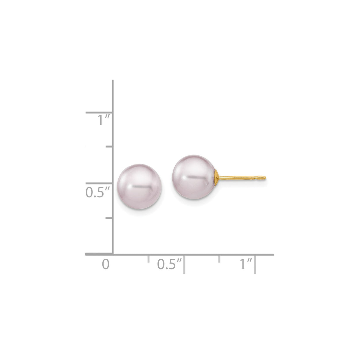 14k Yellow Gold Pearl Stud Earrings, Pink Freshwater, Classic Round Design for Women