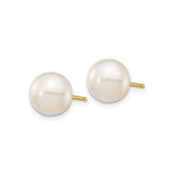 14k Yellow Gold Pearl Stud Earrings with Round White Cultured Pearls, Classic Minimalist Design