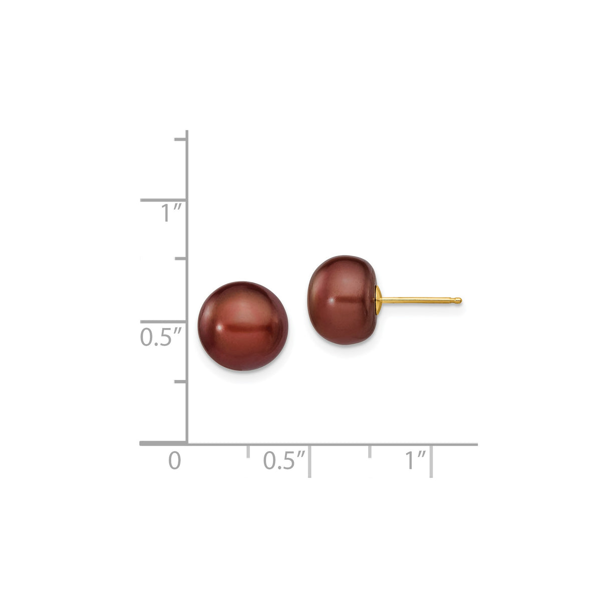 14k Yellow Gold Stud Earrings with Chocolate Brown Cultured Pearls, Minimalist Style for Women