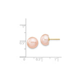 14k Yellow Gold Stud Earrings with Round Pink Cultured Pearls, Classic Button Style