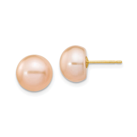 14k Yellow Gold Stud Earrings with Blush Freshwater Cultured Pearls, Classic Bridal Style