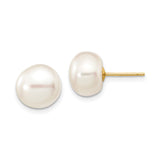 14k Yellow Gold Stud Earrings with White Freshwater Cultured Pearls, Classic Design for Women