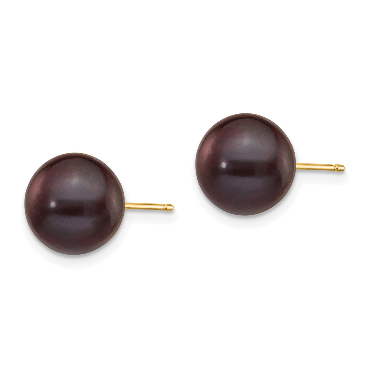 14k Yellow Gold Stud Earrings with Black Cultured Pearls, Minimalist Style for Women