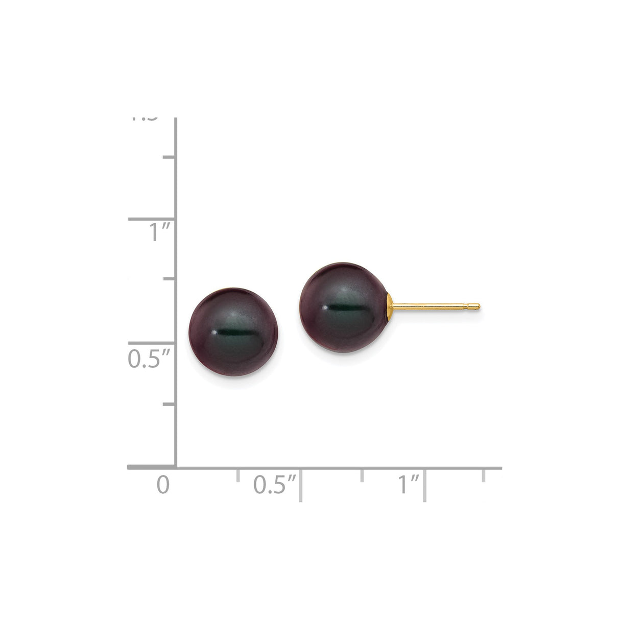 14k Yellow Gold Stud Earrings with Black Cultured Pearls, Minimalist Style for Women