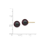 14k Yellow Gold Stud Earrings with Black Cultured Pearls, Minimalist Style for Women