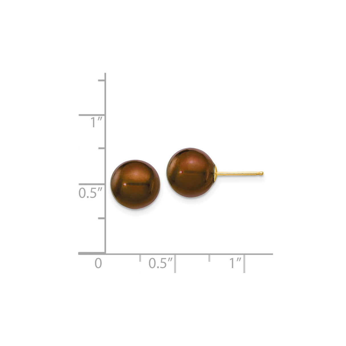 14k Yellow Gold Stud Earrings with Brown Cultured Pearls, Classic Minimalist Style for Women