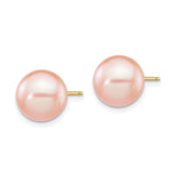 14k Yellow Gold Stud Earrings with Round Pink Cultured Pearls, Minimalist Design for Women