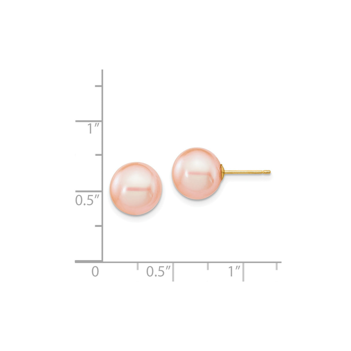 14k Yellow Gold Stud Earrings with Round Pink Cultured Pearls, Minimalist Design for Women