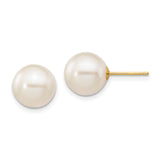 14k Yellow Gold Pearl Stud Earrings with Round White Cultured Pearls, Classic Design for Women