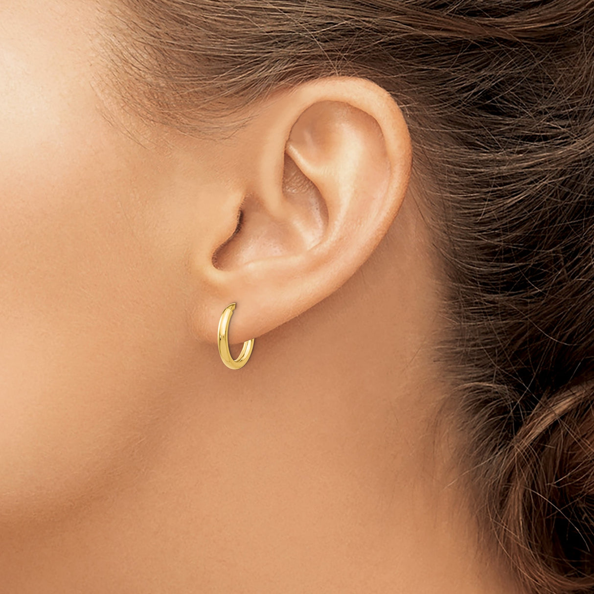 14k Yellow Gold Hoop Earrings, Classic Round Tube with Polished Finish, Unisex Jewelry