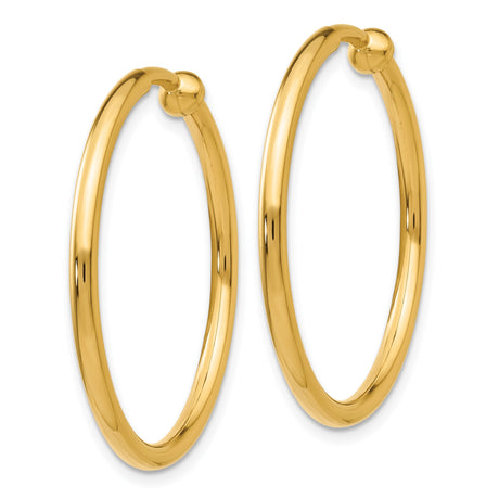 14K Yellow Gold Hoop Earrings Clip On Minimalist Polished