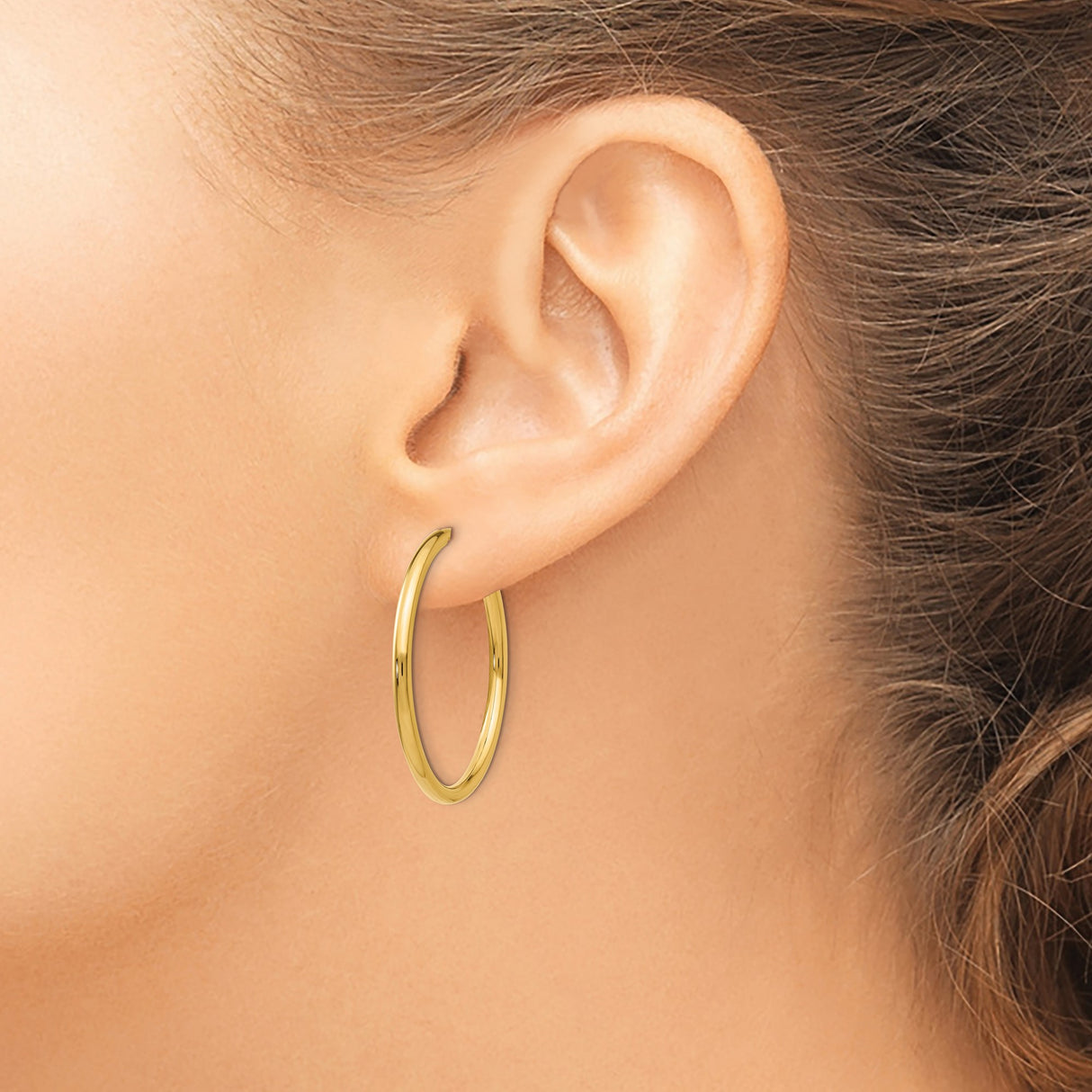 14K Yellow Gold Hoop Earrings Clip On Minimalist Polished