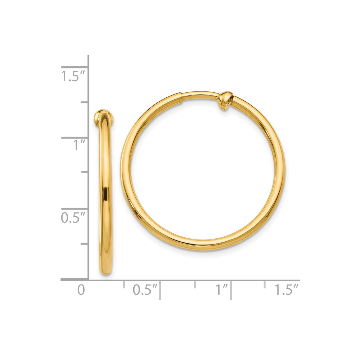 14K Yellow Gold Hoop Earrings Clip On Minimalist Polished