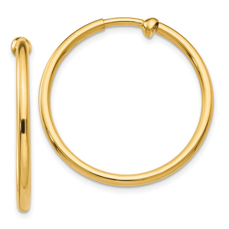 14k Yellow Gold Hoop Earrings for Women, Classic Polished Hoops with Clean Design, Lightweight Clip-On Style, Real Solid Gold, Elegant Minimalist Daily Wear, Modern Versatile Jewelry Accessory