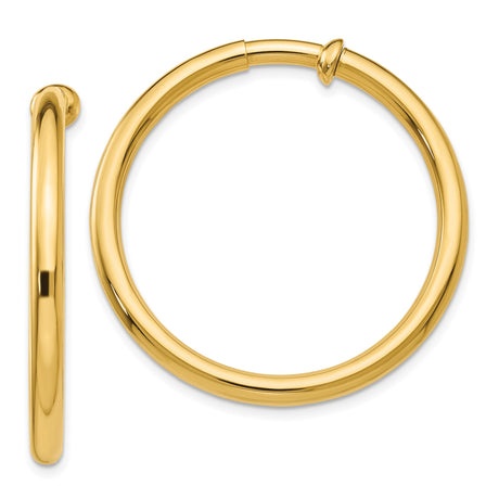 14k Yellow Gold Hoop Earrings for Women, Classic Polished Finish with Smooth Minimalist Design, Lightweight Clip-On Non-Pierced Style, Real Gold Jewelry for Daily Wear or Formal Occasions