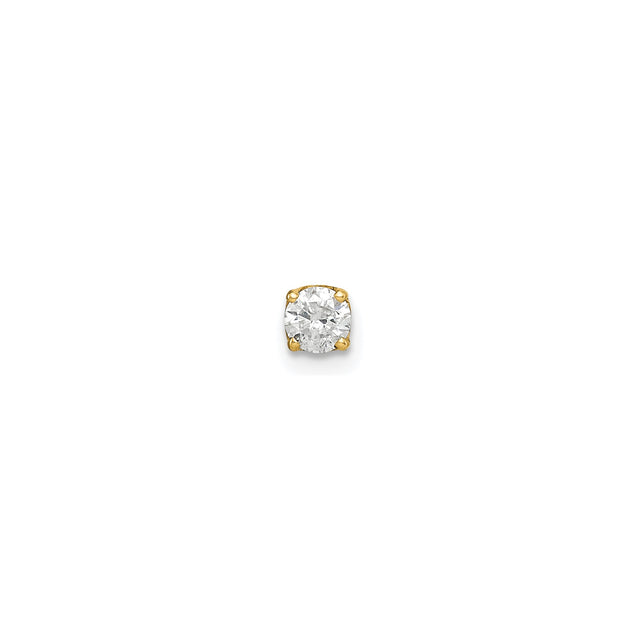 14k Yellow Gold Single Stud Earring with Round Cut Diamond in Four Prong Setting