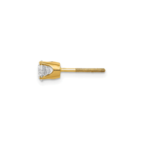 14k Yellow Gold Solitaire Stud Earring with Round Diamond in Four-Prong Setting