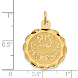 25th Anniversary Disc Charm Pendant in Real 14k Yellow Gold