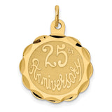 25th Anniversary Disc Charm Pendant in Real 14k Yellow Gold