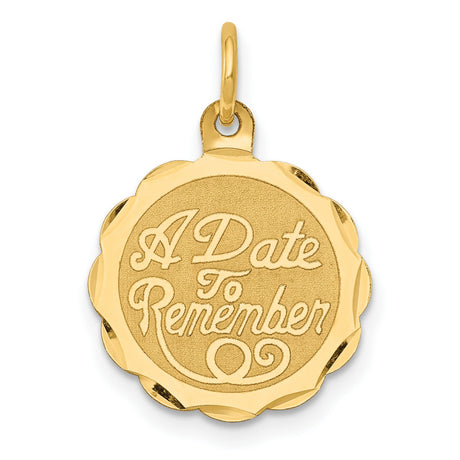 A Date to Remember Charm Pendant in Real 14k Yellow Gold
