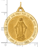 Large Miraculous Medal Our Lady of Graces with Words Solid Round Charm Pendant in Real 14k Yellow Gold