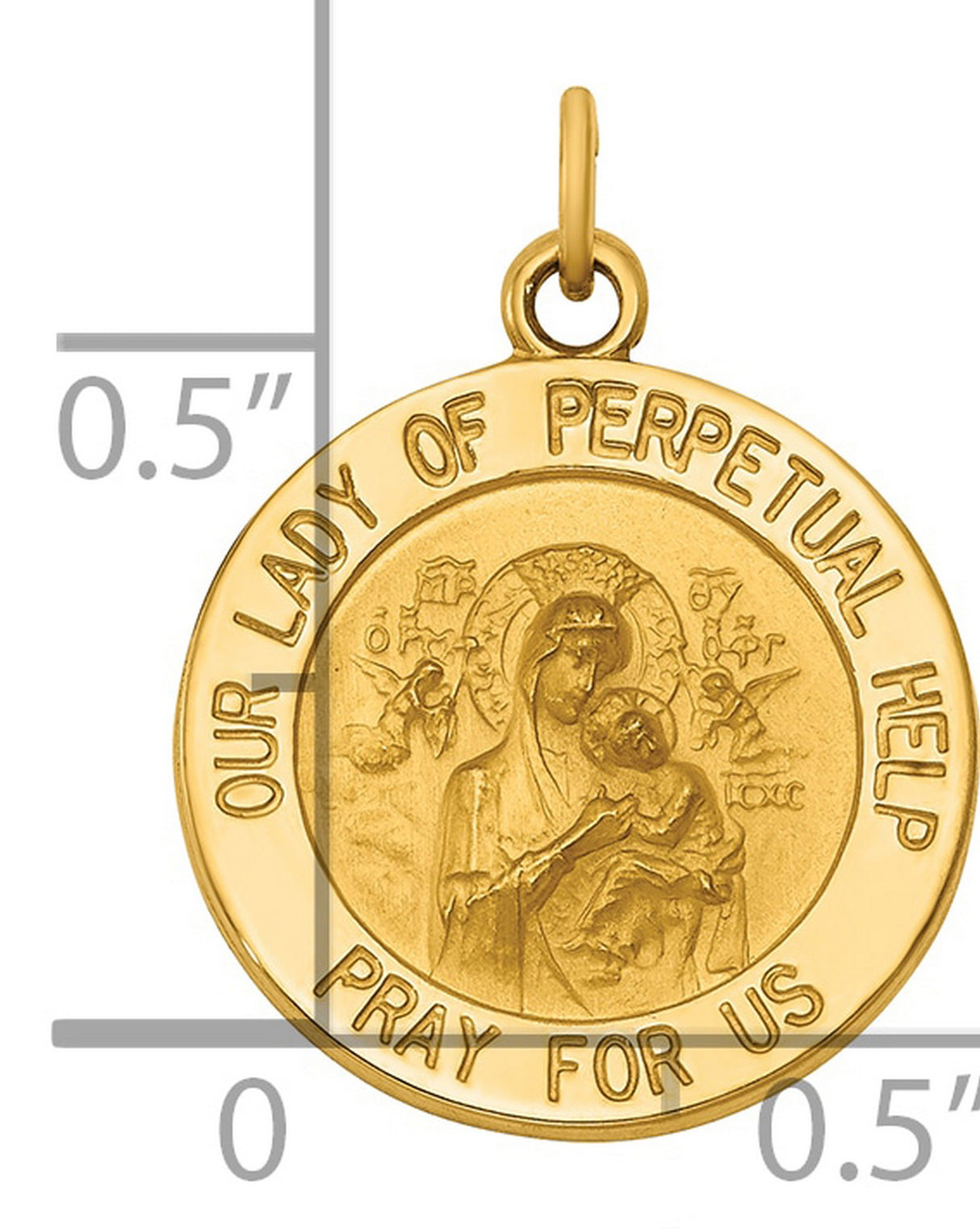 Our Lady of Perpetual Help Pray For Us Words Round Charm Pendant in Real 14k Yellow Gold