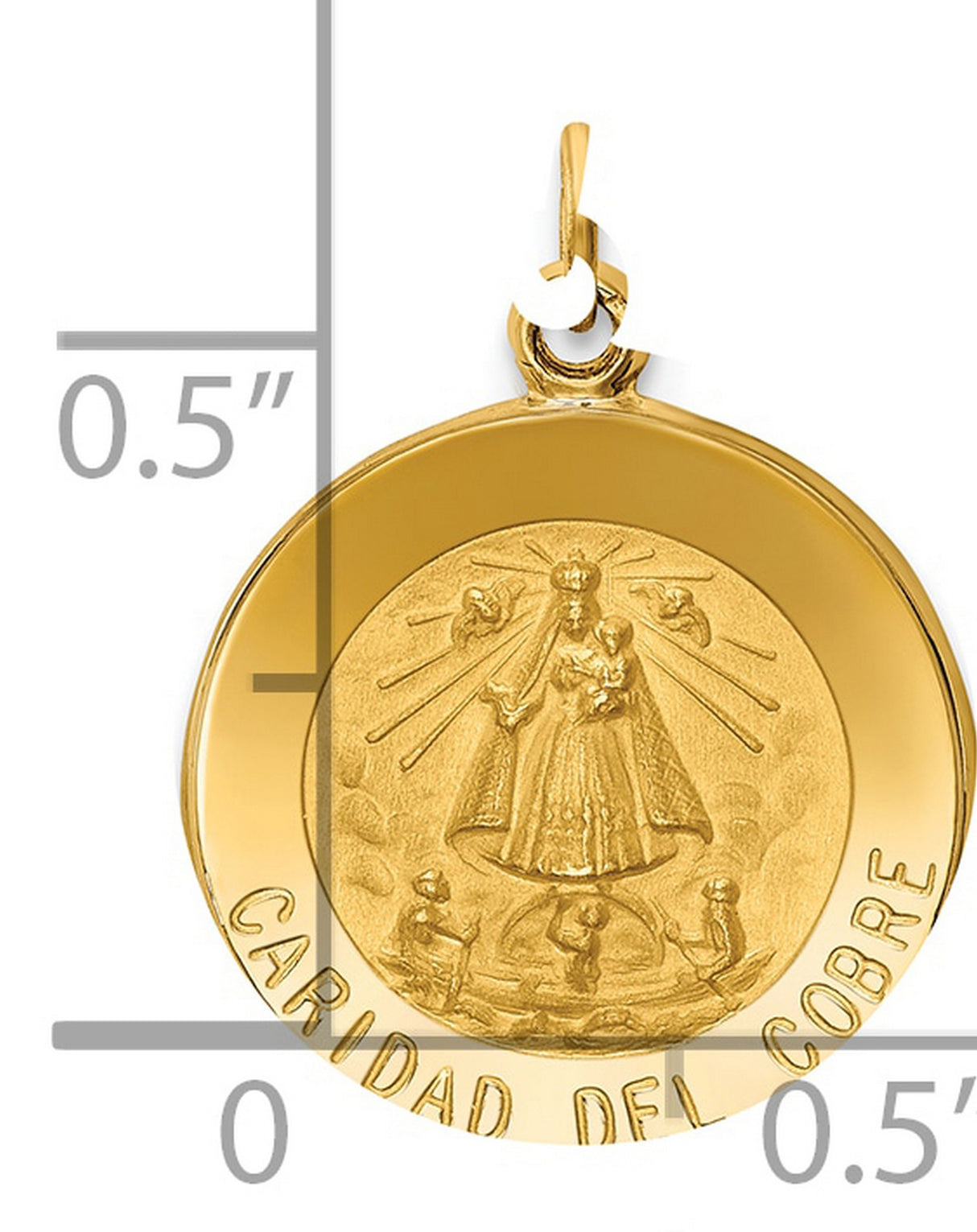 Solid Caridad Del Cobre Words Round Charm Pendant in Real 14k Yellow Gold