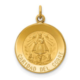 Solid Caridad Del Cobre Words Round Charm Pendant in Real 14k Yellow Gold