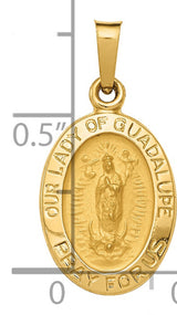 Our Lady of Guadalupe Pray For Us Words Oval Medal Charm Pendant in Real 14k Yellow Gold