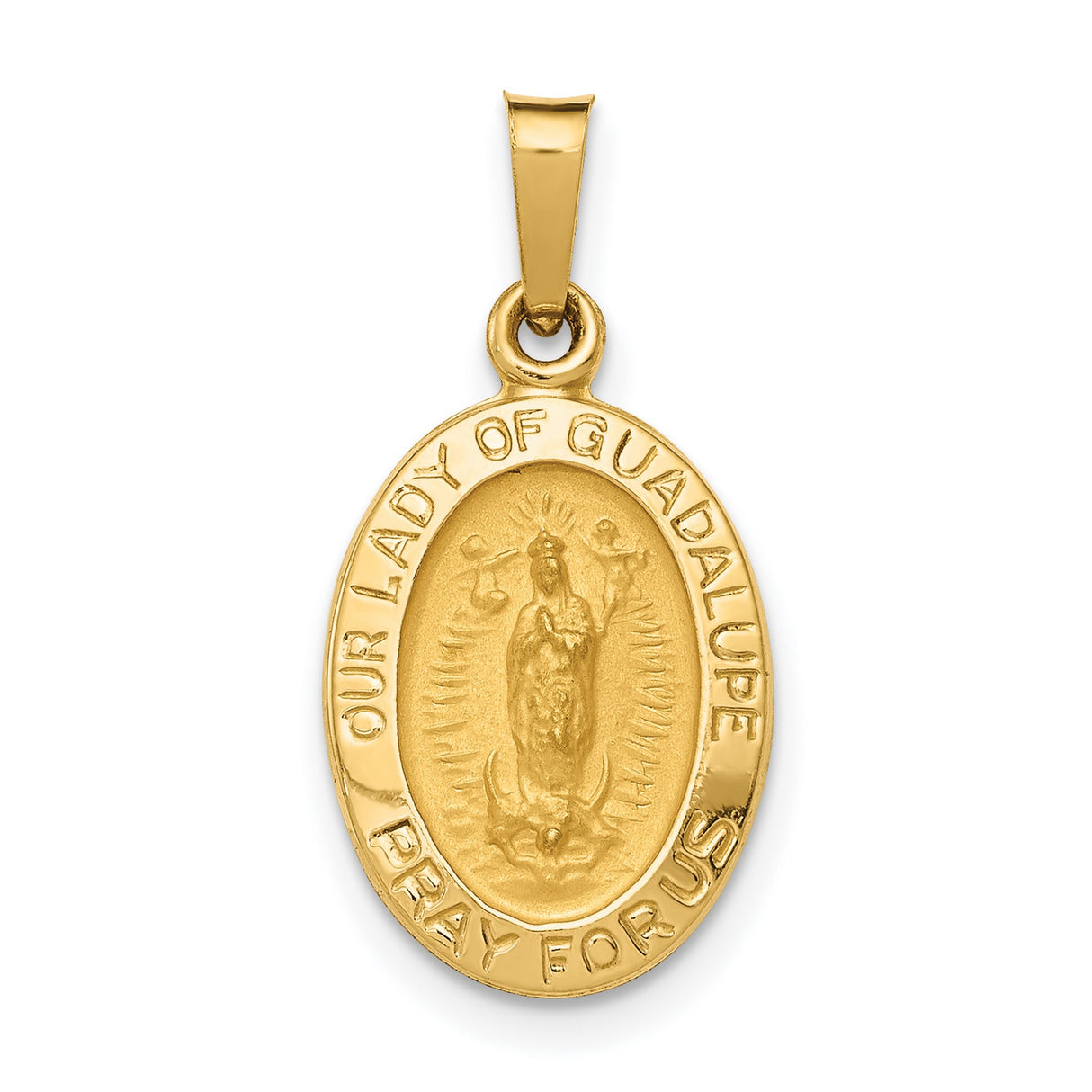 Our Lady of Guadalupe Pray For Us Words Oval Medal Charm Pendant in Real 14k Yellow Gold