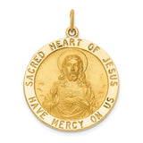 Large Solid Sacred Heart of Jesus Have Mercy Us Words Medal Charm Pendant in Real 14k Yellow Gold