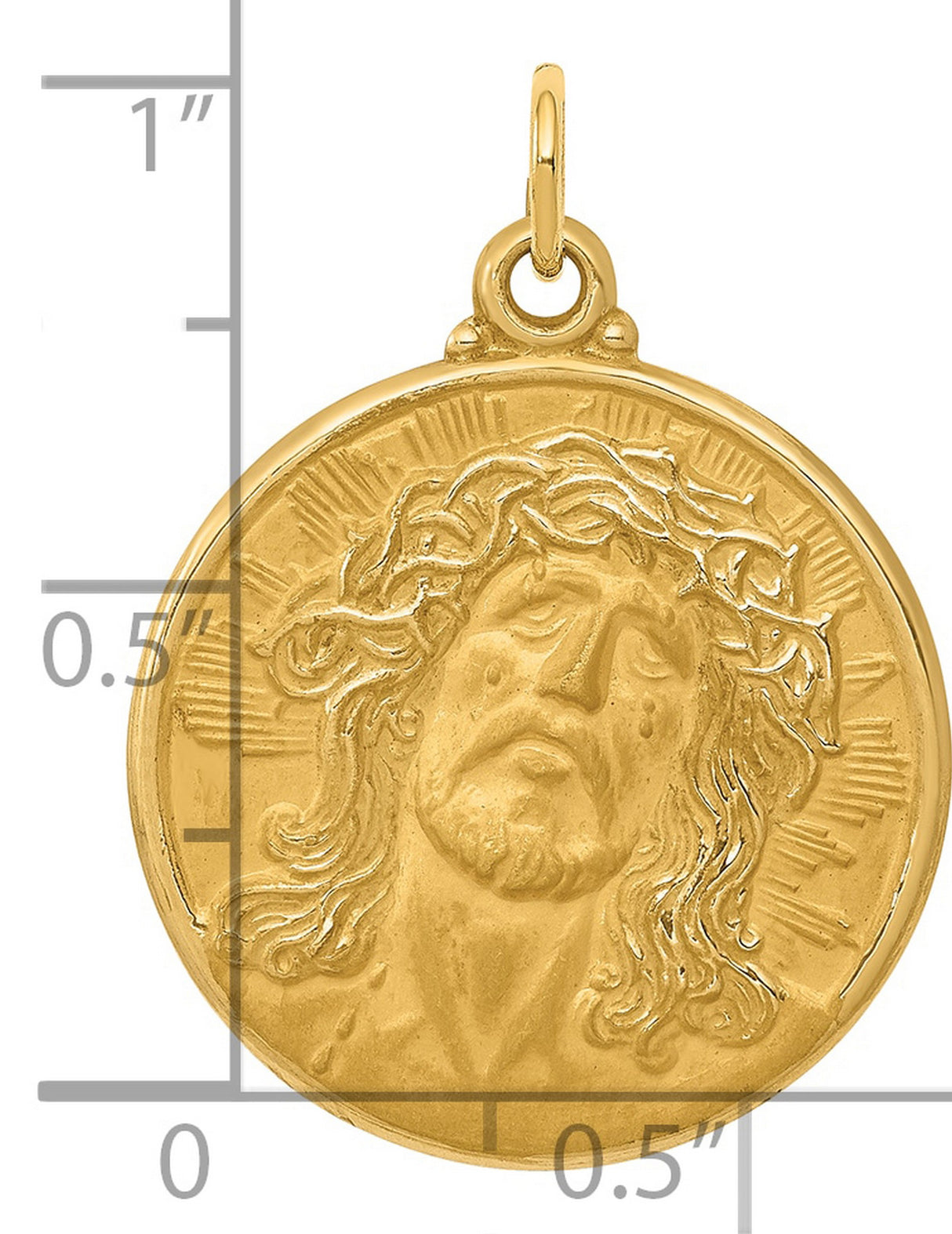 Round Embossed Face Of Jesus Medal Charm Pendant in Real 14k Yellow Gold