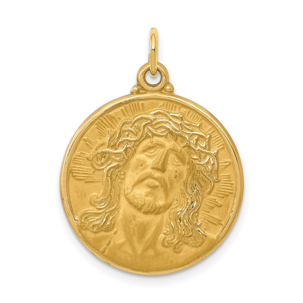 Round Embossed Face Of Jesus Medal Charm Pendant in Real 14k Yellow Gold