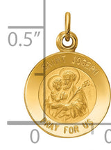 Saint Joseph Pray For Us Words Round Medal Charm Pendant in Real 14k Yellow Gold