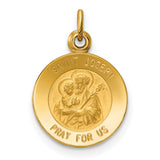 Saint Joseph Pray For Us Words Round Medal Charm Pendant in Real 14k Yellow Gold