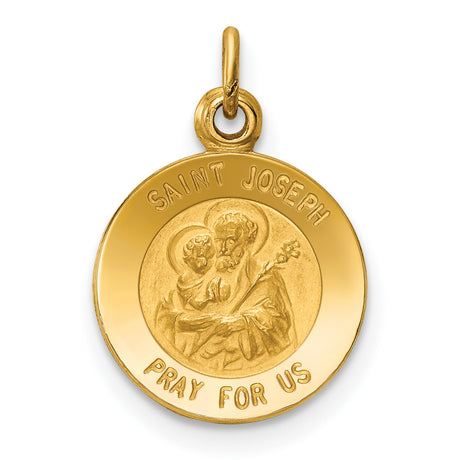 Saint Joseph Pray For Us Words Round Medal Charm Pendant in Real 14k Yellow Gold