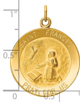 Solid Saint Francis Receiving Stigmata Pray For Us Words Round Medal Charm Pendant in Real 14k Yellow Gold