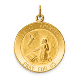 Solid Saint Francis Receiving Stigmata Pray For Us Words Round Medal Charm Pendant in Real 14k Yellow Gold