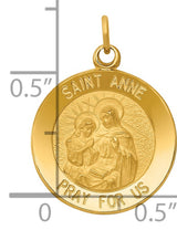 Saint Anne Pray For Us Words Round Medal Charm Pendant in Real 14k Yellow Gold