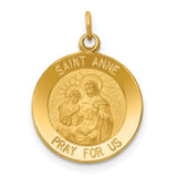 Saint Anne Pray For Us Words Round Medal Charm Pendant in Real 14k Yellow Gold