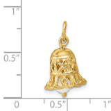 14k Yellow Gold Bell Charm Pendant with Pearl, Openwork Christian-Inspired Design for Women