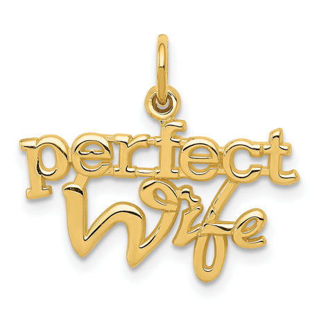 Perfect Wife Stacked Words Charm Pendant in Real 14k Yellow Gold