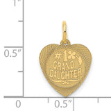 #1 Grand Daughter Words In Circle On Heart Charm Pendant in Real 14k Yellow Gold