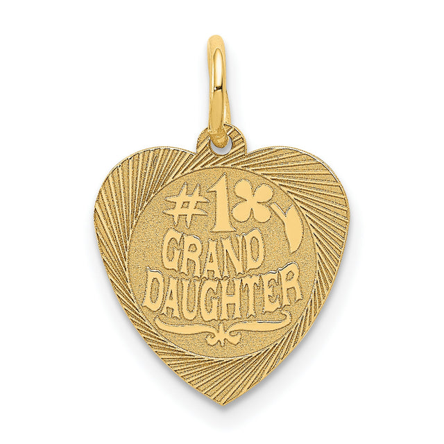 #1 Grand Daughter Words In Circle On Heart Charm Pendant in Real 14k Yellow Gold