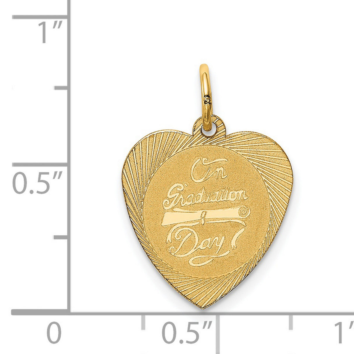 On Graduation Day Words on Heart Charm Pendant in Real 14k Yellow Gold