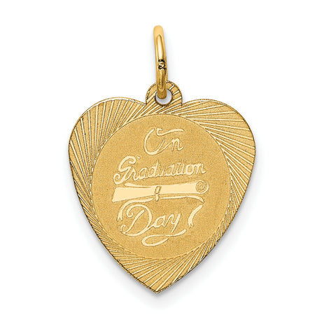 On Graduation Day Words on Heart Charm Pendant in Real 14k Yellow Gold