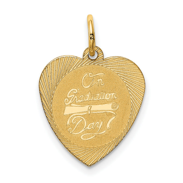 On Graduation Day Words on Heart Charm Pendant in Real 14k Yellow Gold