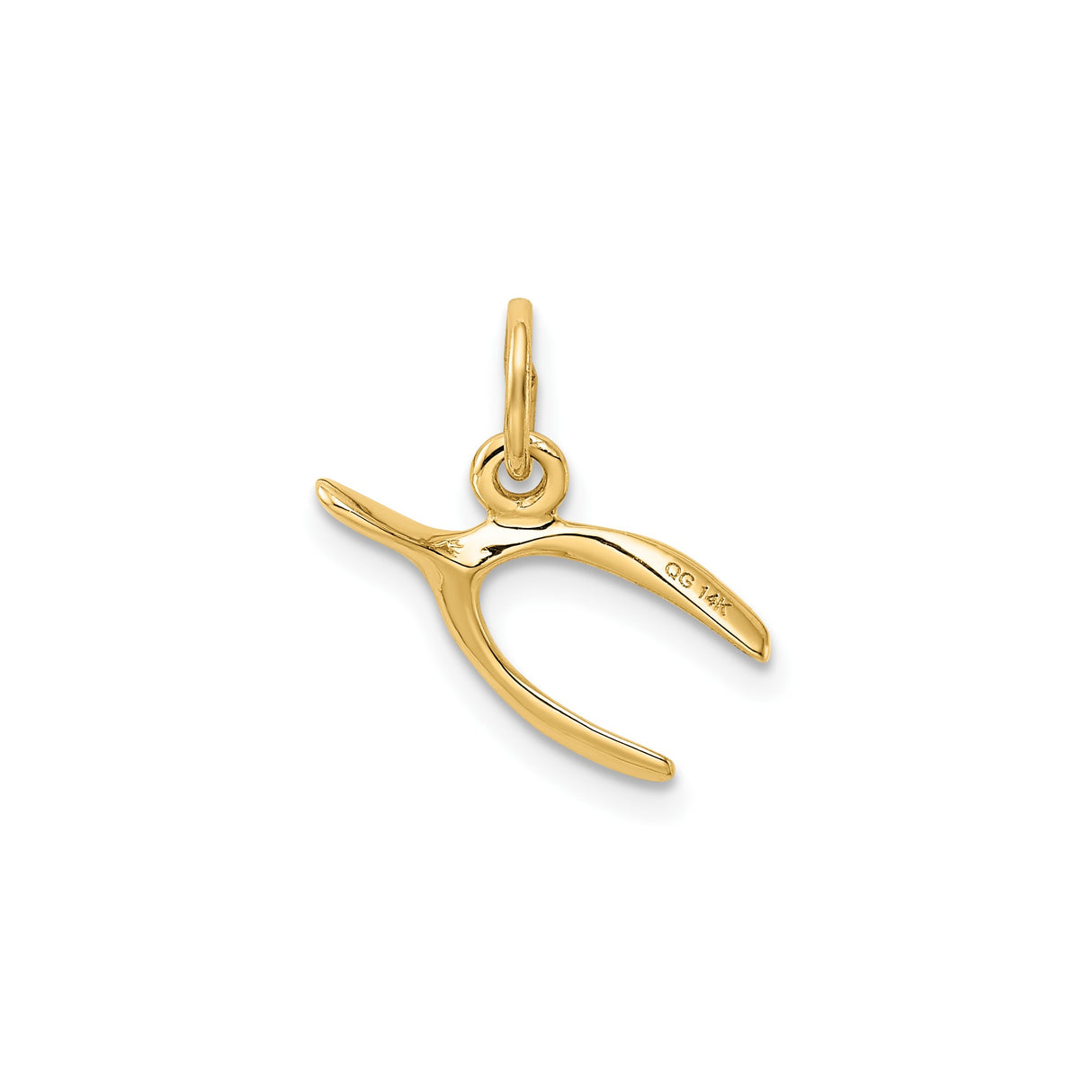 14k Yellow Gold Wishbone Pendant, Sleek Polished Good Luck Charm for Women